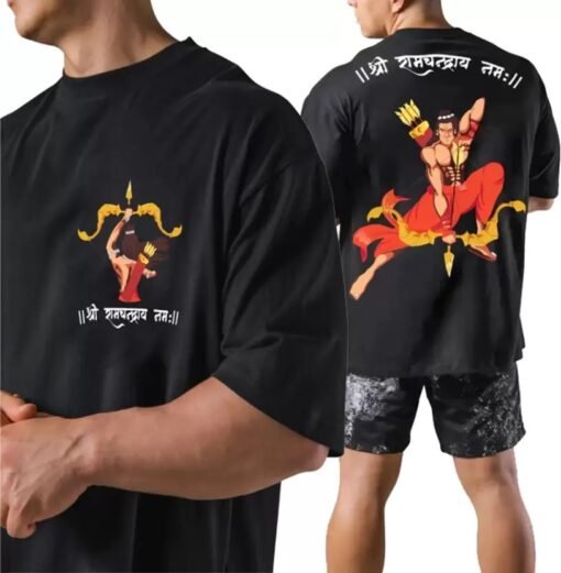 Lord Rama Printed Oversized Black T-Shirt For Men