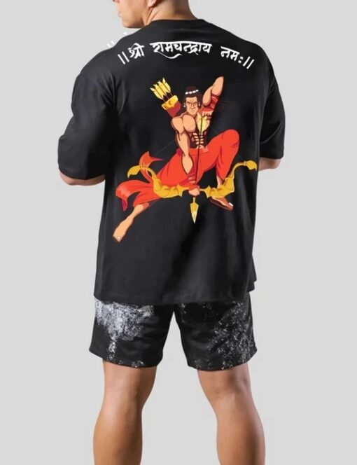 The Supreme Lord Rama Printed Baggy Oversized Black T-Shirt For Men - Image 3