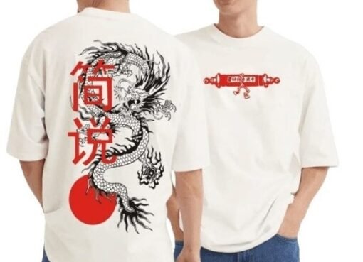 Men Oversized Dragon Printed White Color T-Shirts