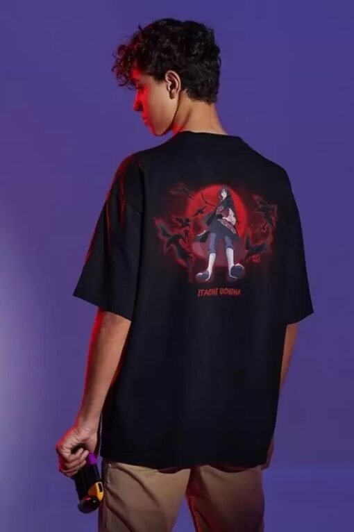 Oversized Dropshoulder Black T-Shirt/Itachi Uchiha Anime Inspired Shirt, Anime Lovers, Graphic tees, Anime, Manga, Gifts Dark Ninja/Streetwear/Unisex
