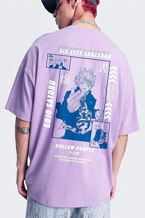 Jujutsu Kaisen Gojo Satoru Oversized Anime T Shirt Unisex Jujutsu Kaisen Anime Hollow Purple Printed Half Sleeve Cotton T-Shirt
