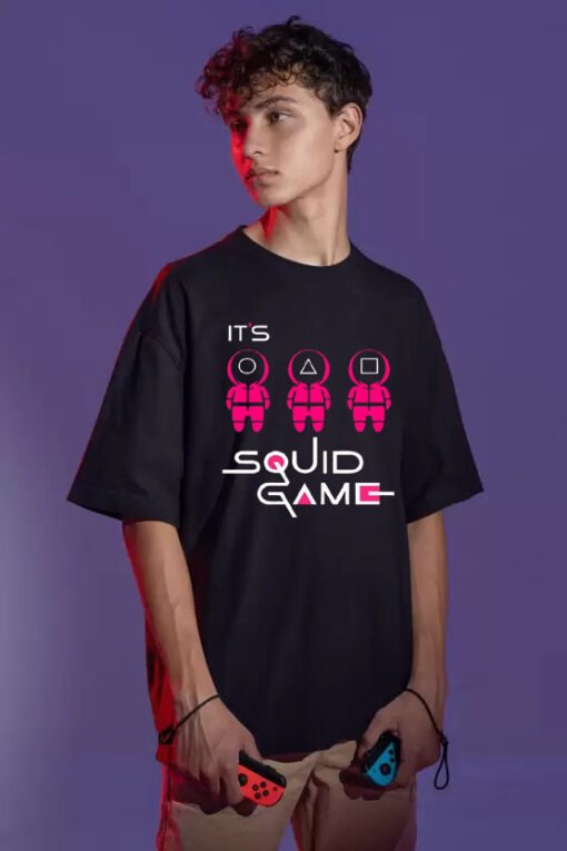 Squid Game Red Green Light Red Green Light Cartoon Men's and Women's Oversized T-Shirt