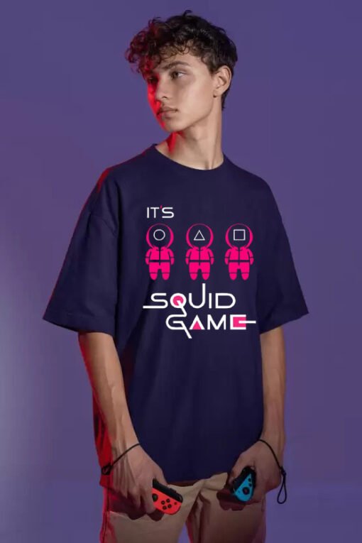 Squid Game Blue Light Cartoon Men's and Women's Oversized T-Shirt