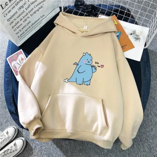 Cute Cartoon Dinosaur Beige Women Hoodie