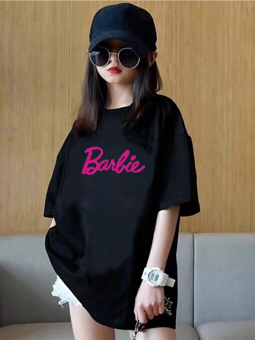 Girls Barbie Print Black T-Shirt