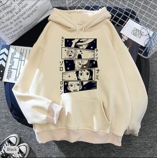 One Piece Anime Beige Color Oversized Women Hoodie