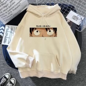 One Piece Monkey D. Luffy Anime Print Women's Beige Hoodie