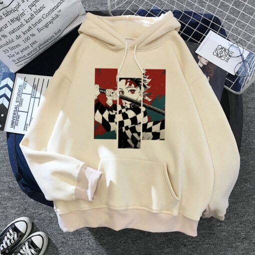 Tanjiro Kamado Anime Women Beige Colour Hoodie